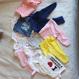 0-3 months bundle 5 long sleeve, 2 short, 3 pants - used in great condition!